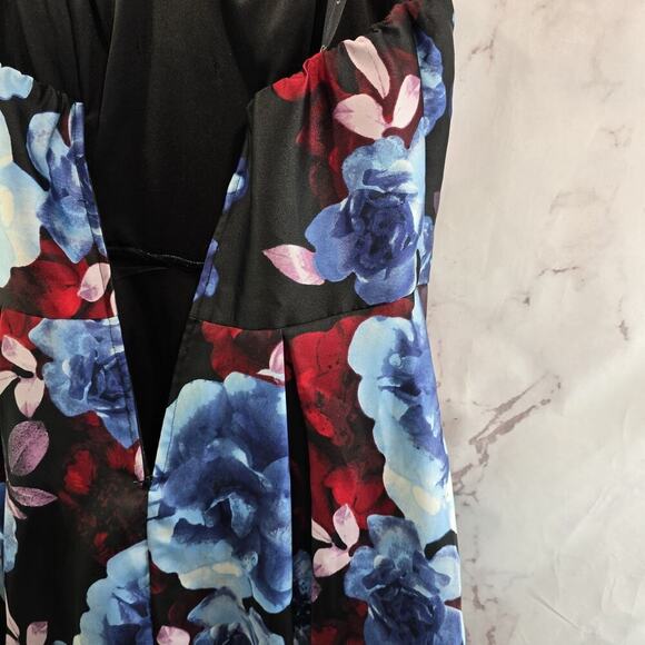 Vintage Gown Womens Large Blue Y2K Floral Satin Strapless Prom Hi Low Goth Punk - Picture 12 of 16